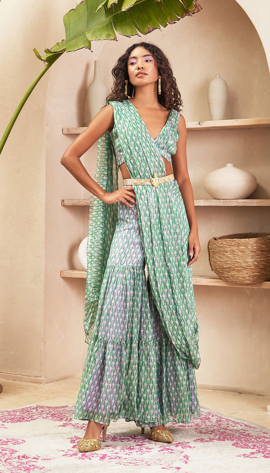 Hayley - Lilac Sharara Sari Set