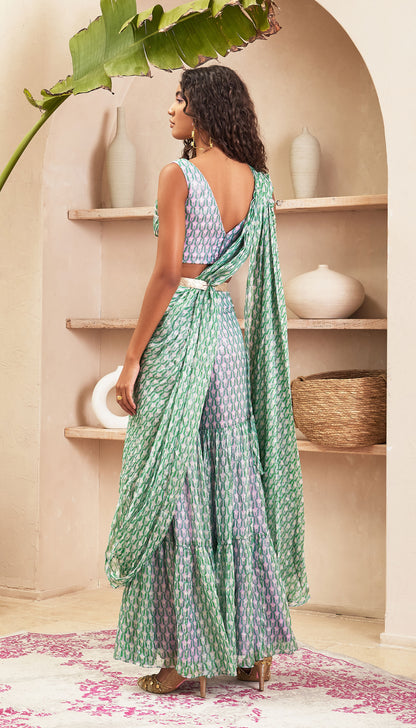 Hayley - Lilac Sharara Sari Set