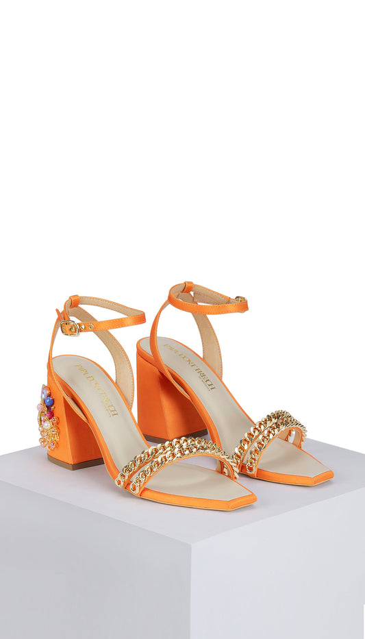 FLAMING KATY - ORANGE EMBROIDERED MINI BLOCK HEELS