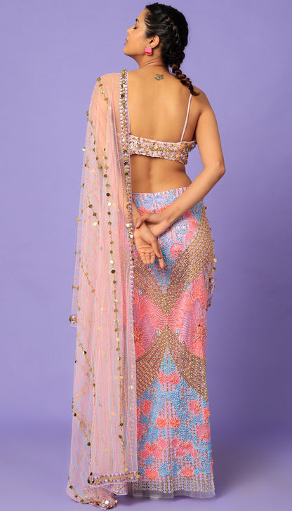 It Girl : Icy You See Me - Blush Pink pre-stitched saree - Saree and blouse set