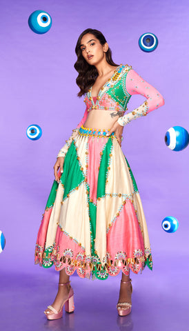 FLUTTER BUG - MULTI COLOURED EMBELLISHED FULL LEHENGA SET