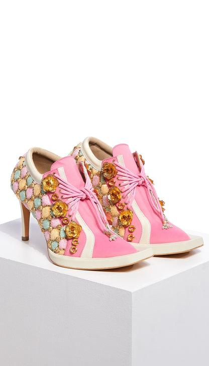 Sneak Toes- Pink Embroidered Sneaker Stilleto