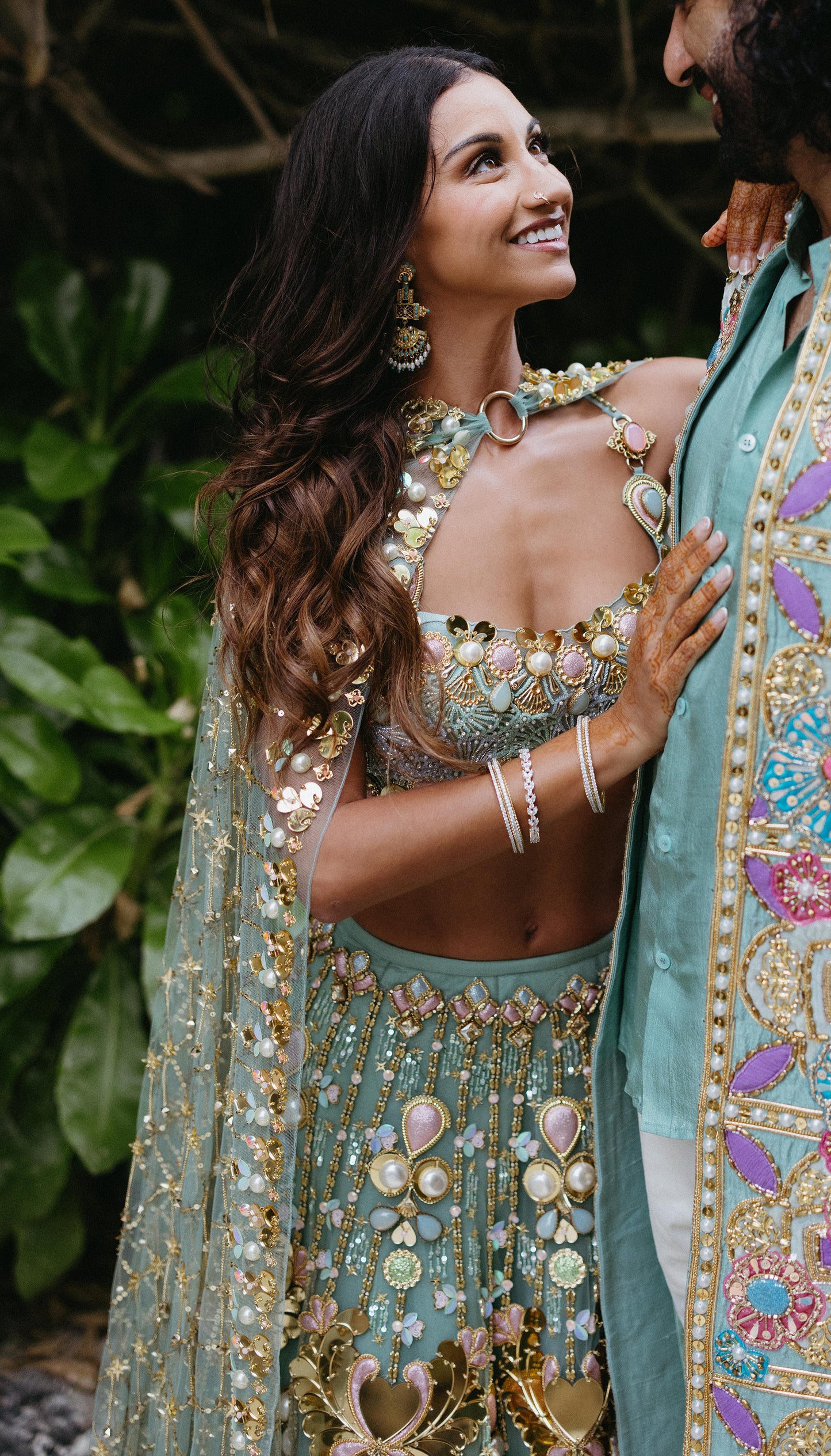 Alexandra in Celeste - Teal Lotus Lehenga Set