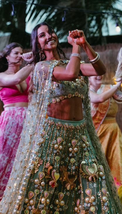 Alexandra in Celeste - Teal Lotus Lehenga Set