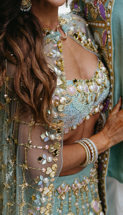 Alexandra in Celeste - Teal Lotus Lehenga Set