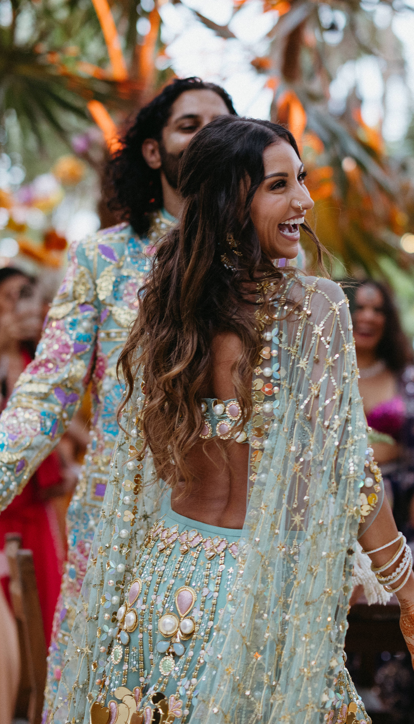 Alexandra in Celeste - Teal Lotus Lehenga Set