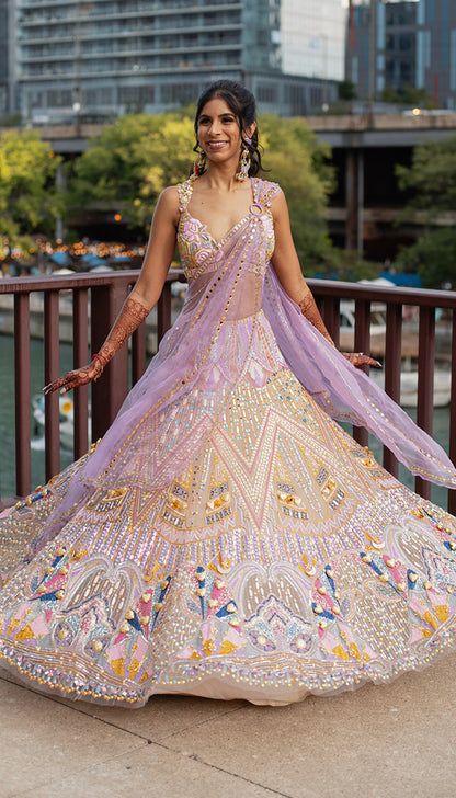 Ankita - Ivory and Lilac Lehenga Set