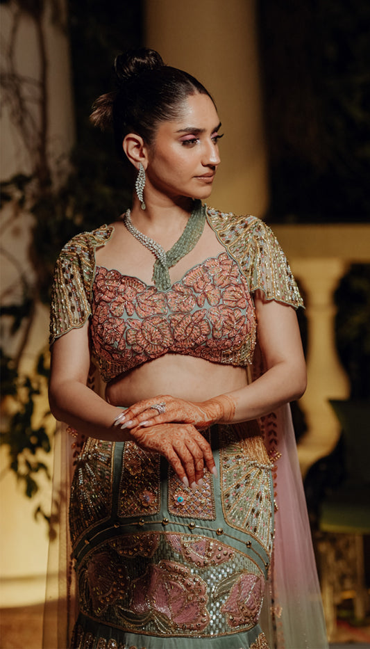 Anukrit in Teal Fishcut lehenga Set