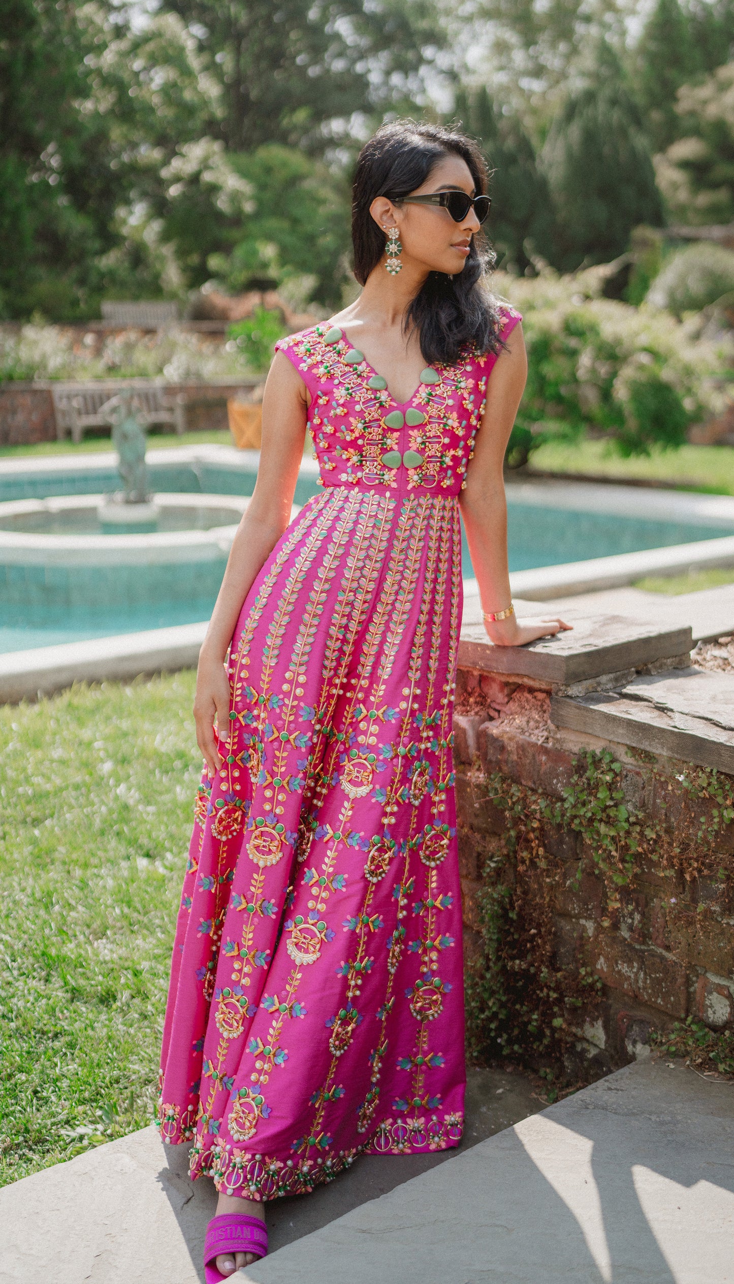 Arya in FIERCELY FRENZY - HOT PINK EMBELLISHED JUMPSUIT