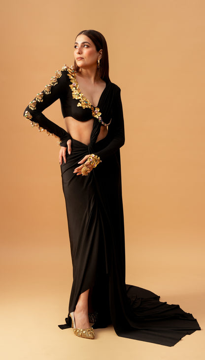 Midnight Moon - black pre-draped saree