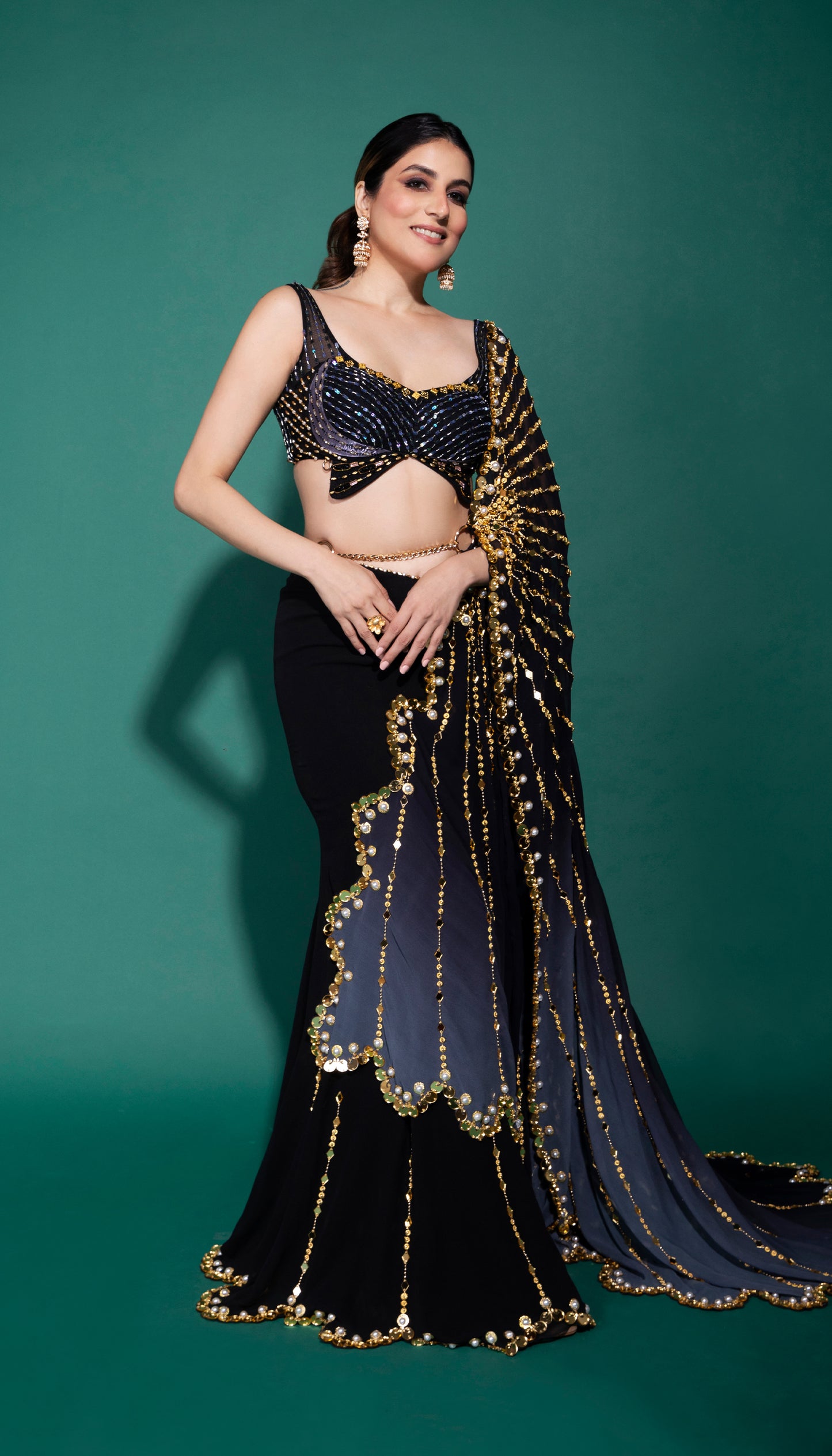 Galena Gold - black pre-stitched saree