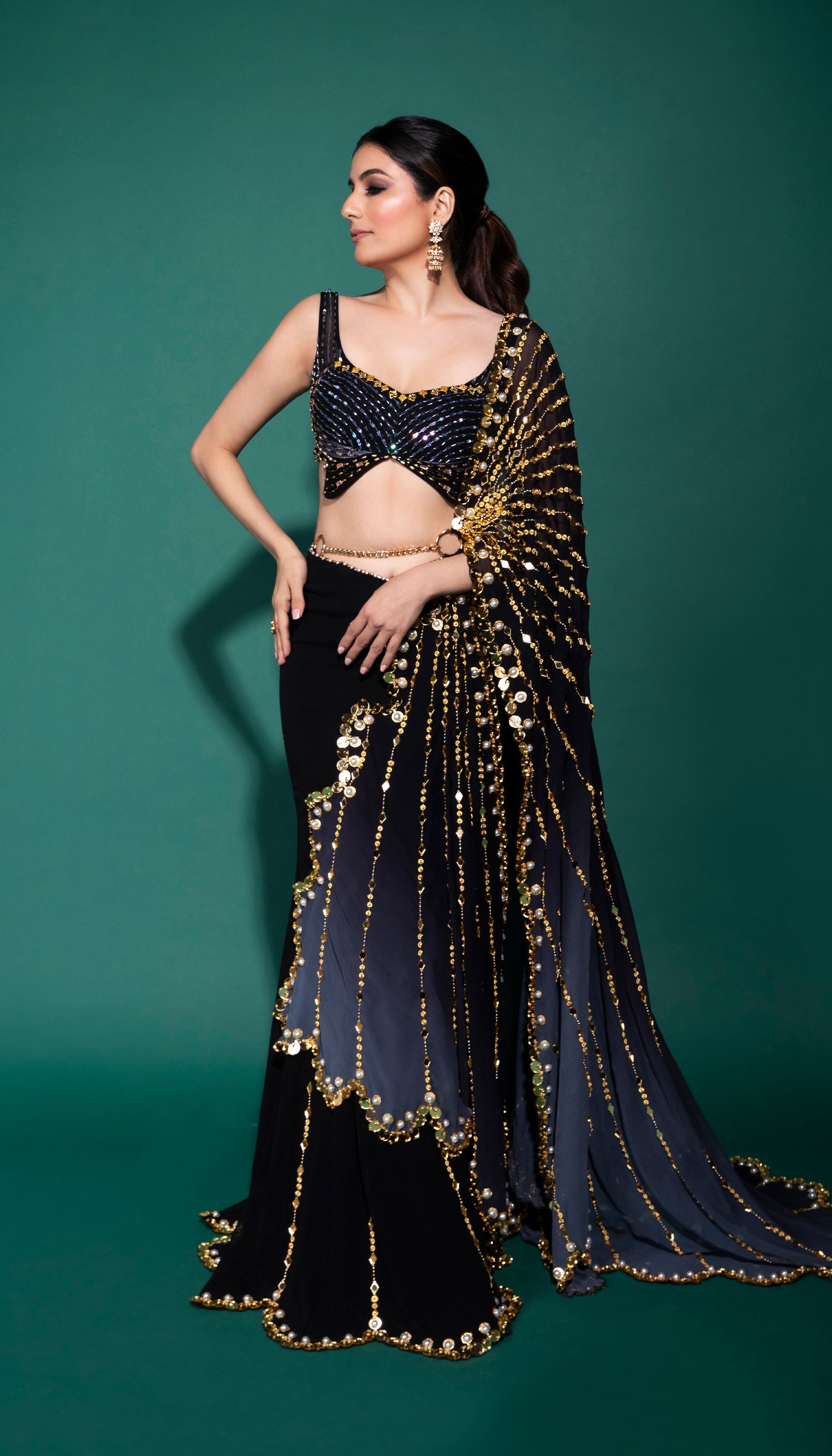 Galena Gold - black pre-stitched saree