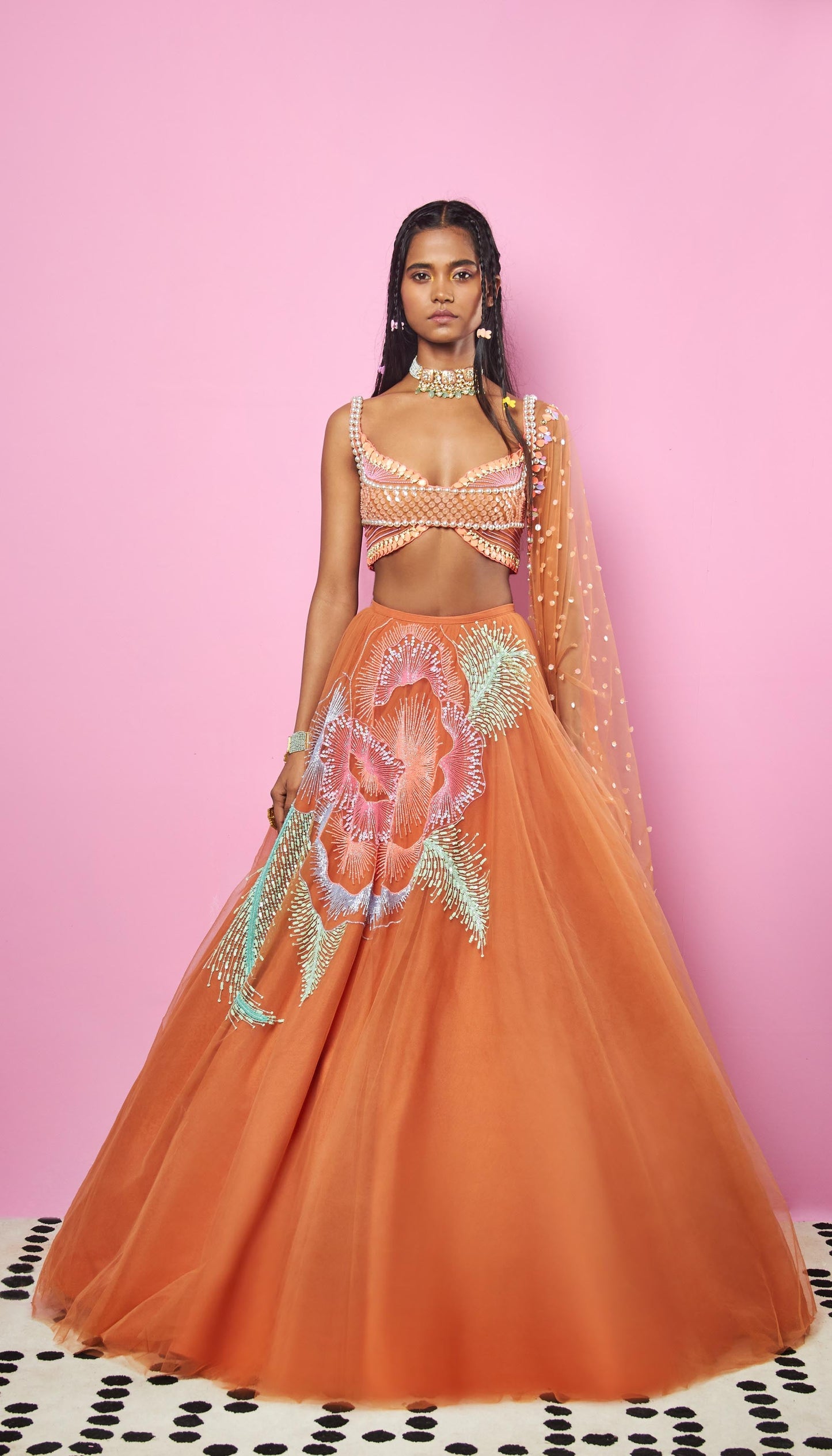 Amita in BRADSHAW - BRICK BROWN EMBELLEISHED LEHENGA SET