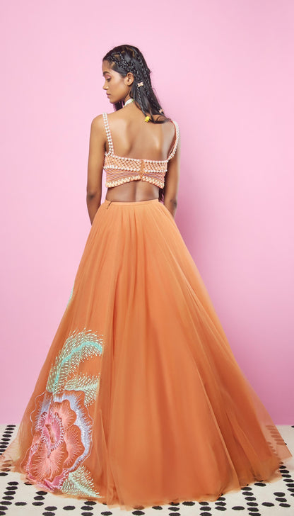 Amita in BRADSHAW - BRICK BROWN EMBELLEISHED LEHENGA SET