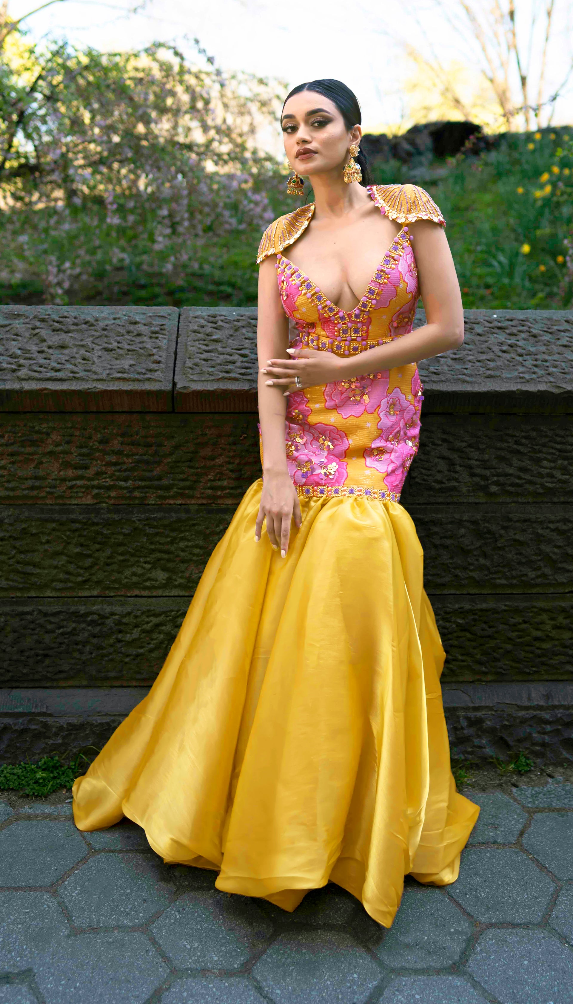Buy MIMOSA- Mustard yellow and pink dress Online Papa Don't Preach