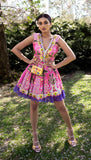 VIOLET RHAPSODY- Hot pink tropical printed babydoll dress
