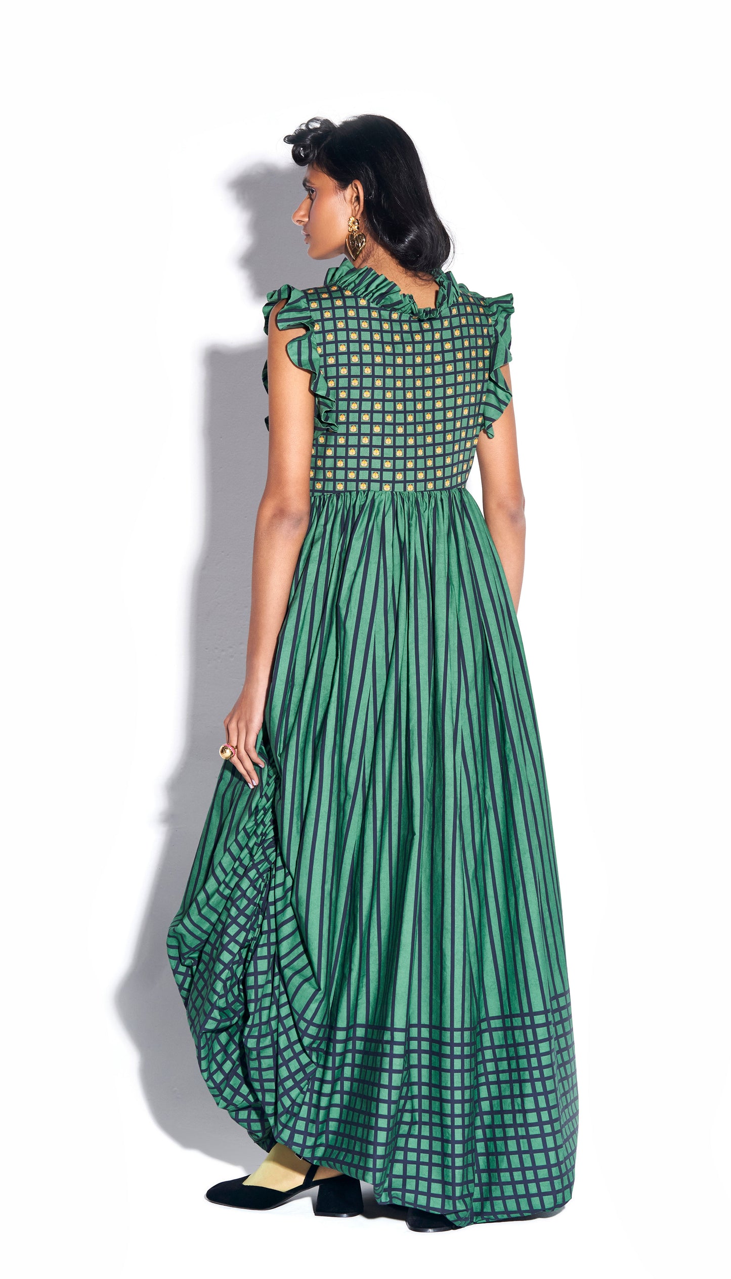 Fuzzy hug - Green Stripe Ruffle Dress