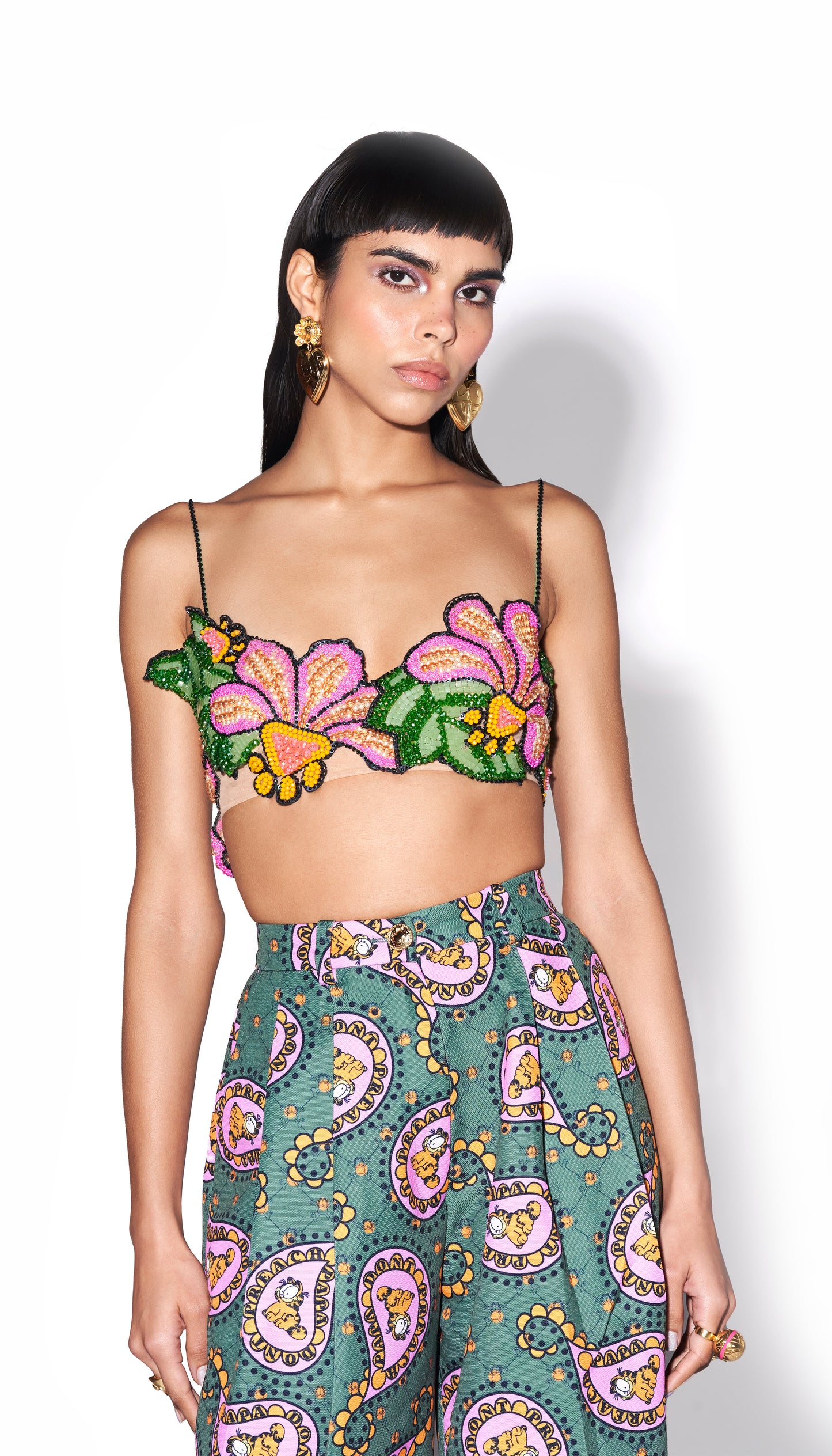 Gar-geous - Crystal embroidered Bralette and Pant Set