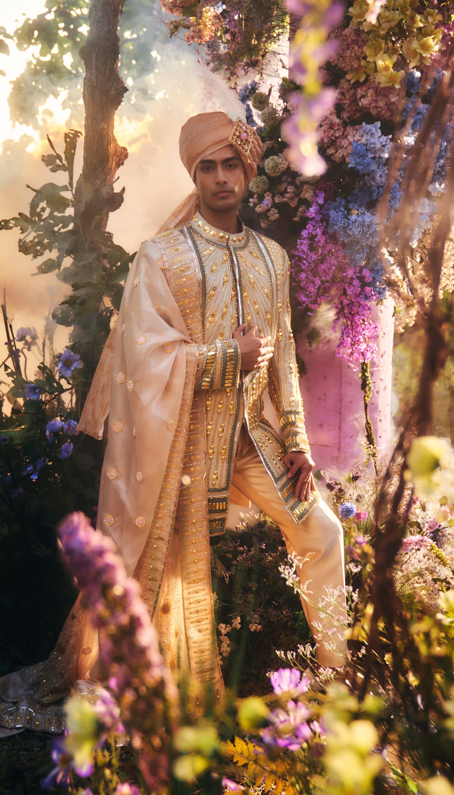 William - Ivory & Teal Sherwani