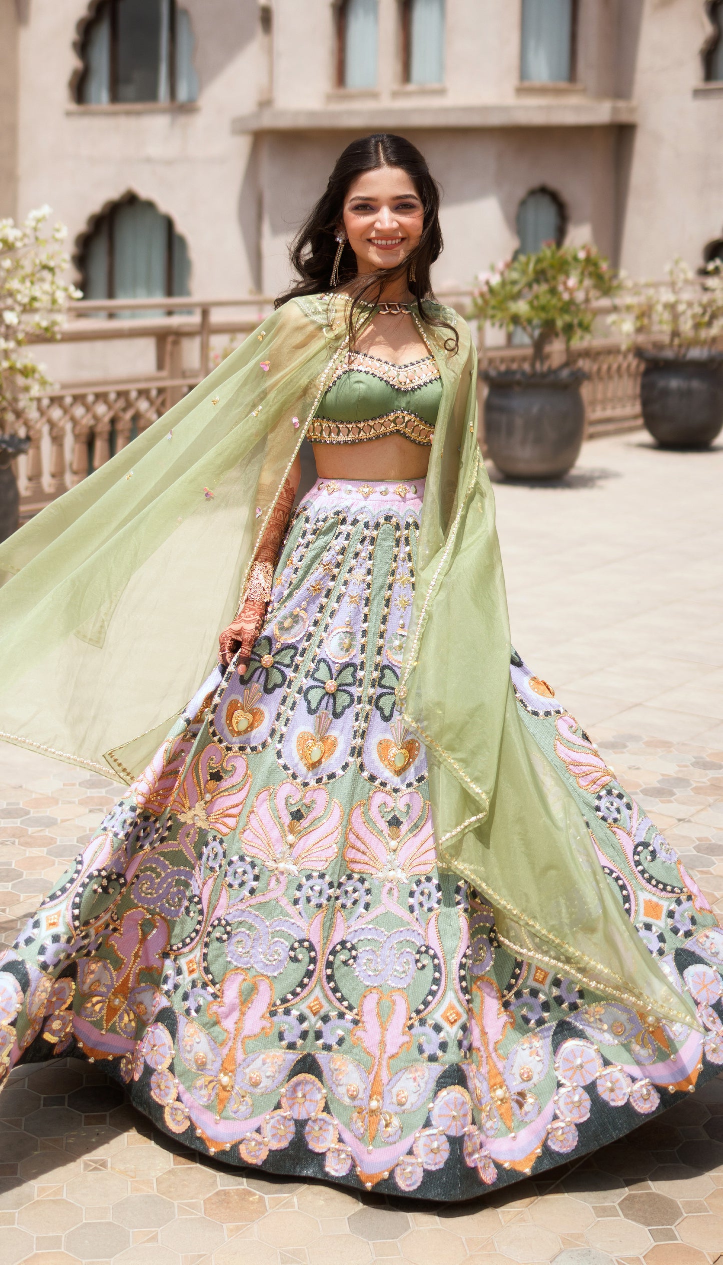 Khushbho in Celtic Hearts Lehenga Set