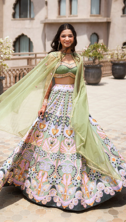 Khushbho in Celtic Hearts Lehenga Set