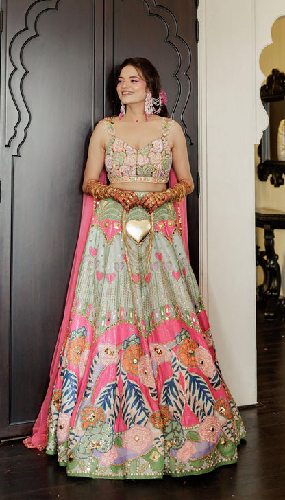 Muskan in Frosted Willow Lehenga Set