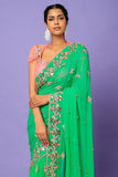 Green Embellished Pre-Stitched Saree Set