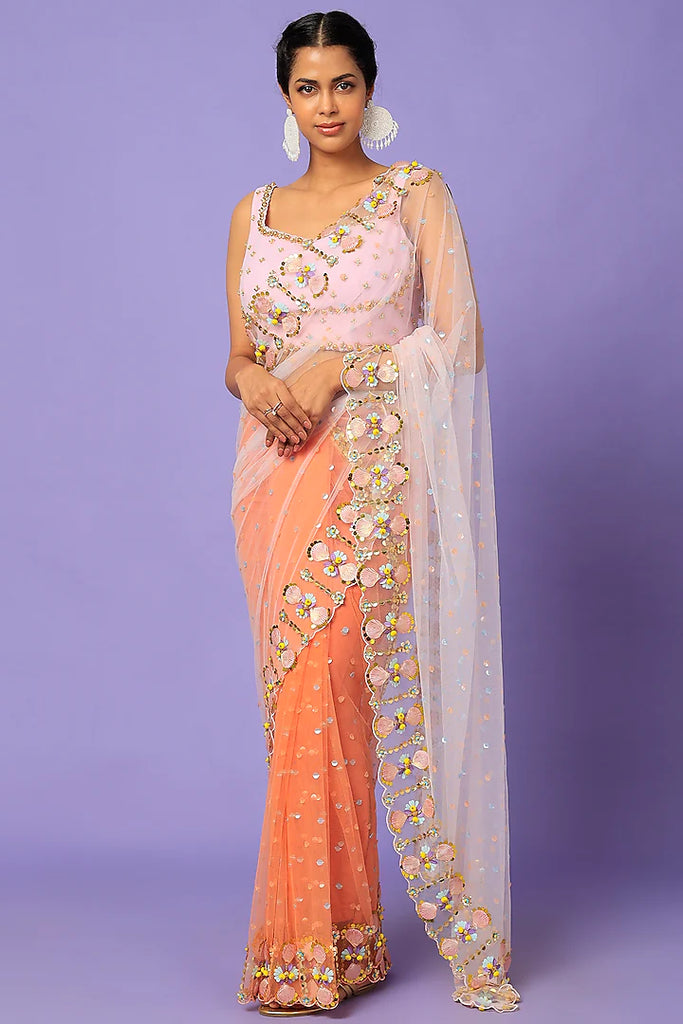 Baby Pink Embroidered Saree Set