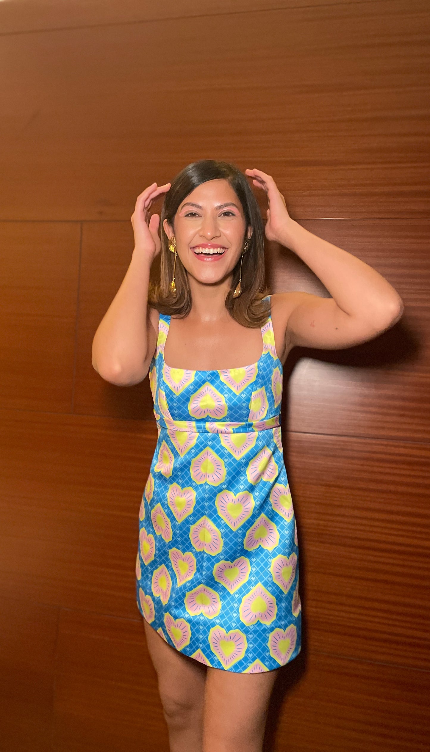 Cerulean Blue A-line Dress in Blinding hearts