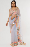 Mauve Embroidered Pre-Stitched Saree Set