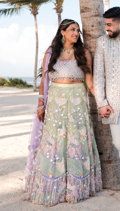 SILVAT IN SAGE - LIME TO LILAC OMBRE LEHENGA SET