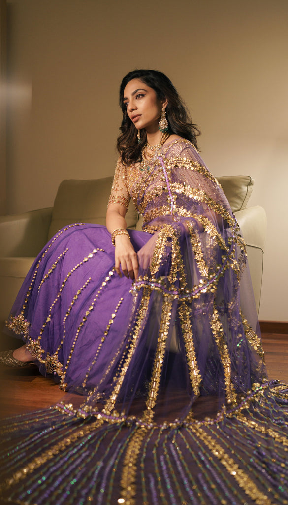 Sobhita in Blue & Gold Saree Set
