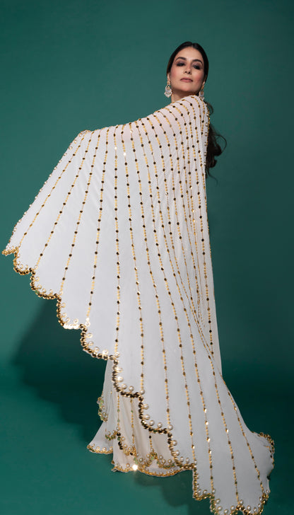 IVORY BALLET- Ivory pre-stitched saree