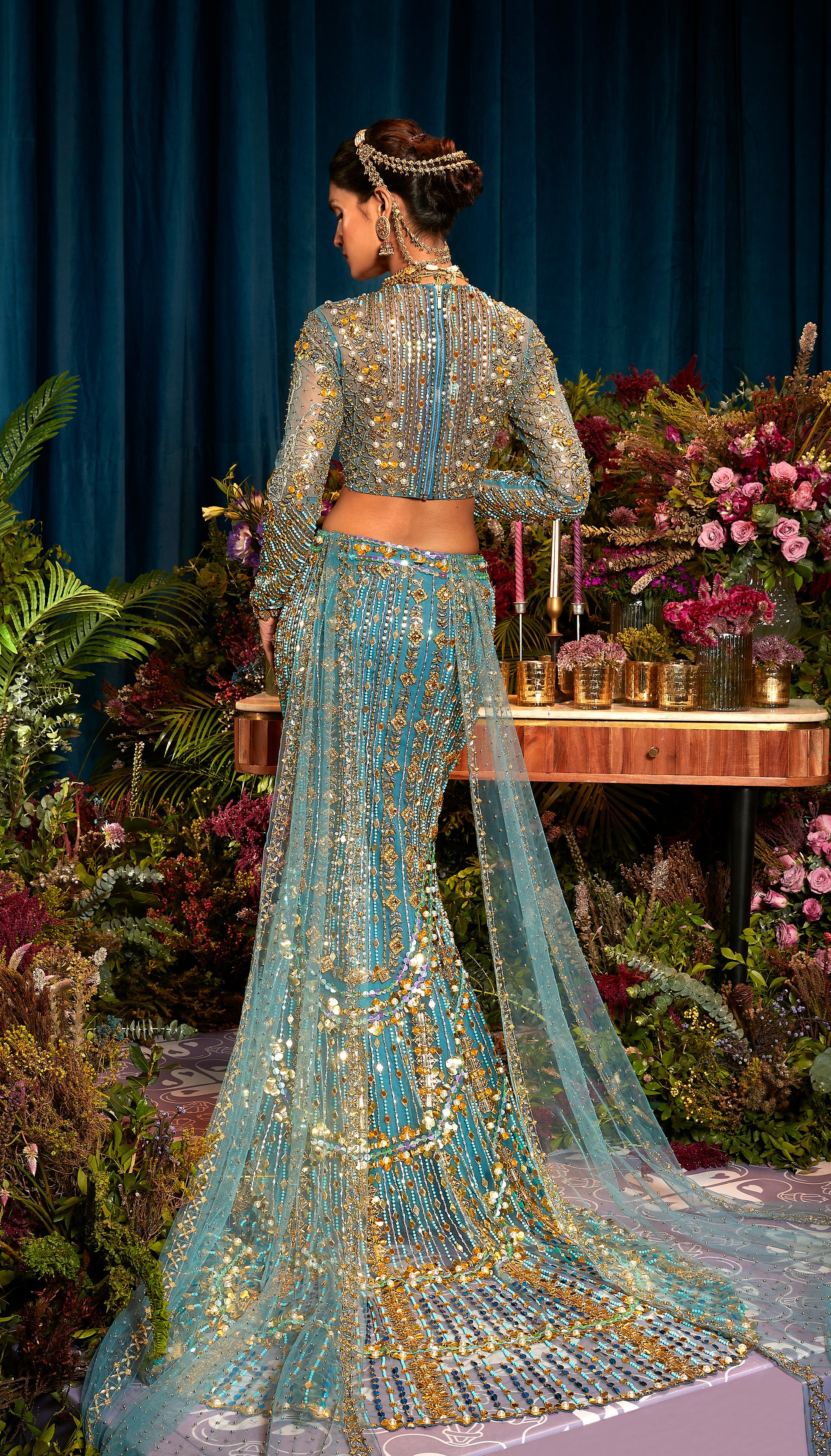 mermaid lehenga dress GREY HAND EMBROIDERED MERMAID LEHENGA SET #7833 Shehnai Bridal Boutique