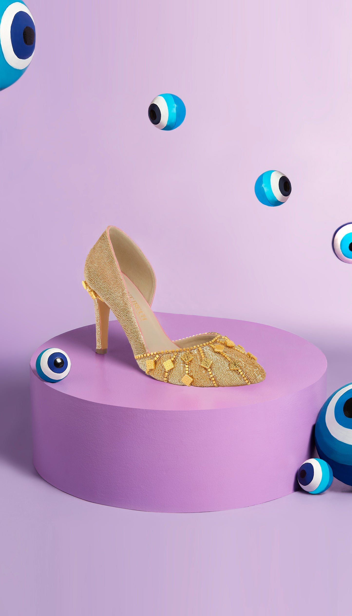 Midnight's Halo - Gold Embroidered Pumps