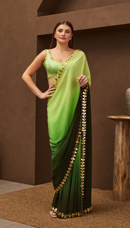 GreenGlam Pre-Stitched Saree
