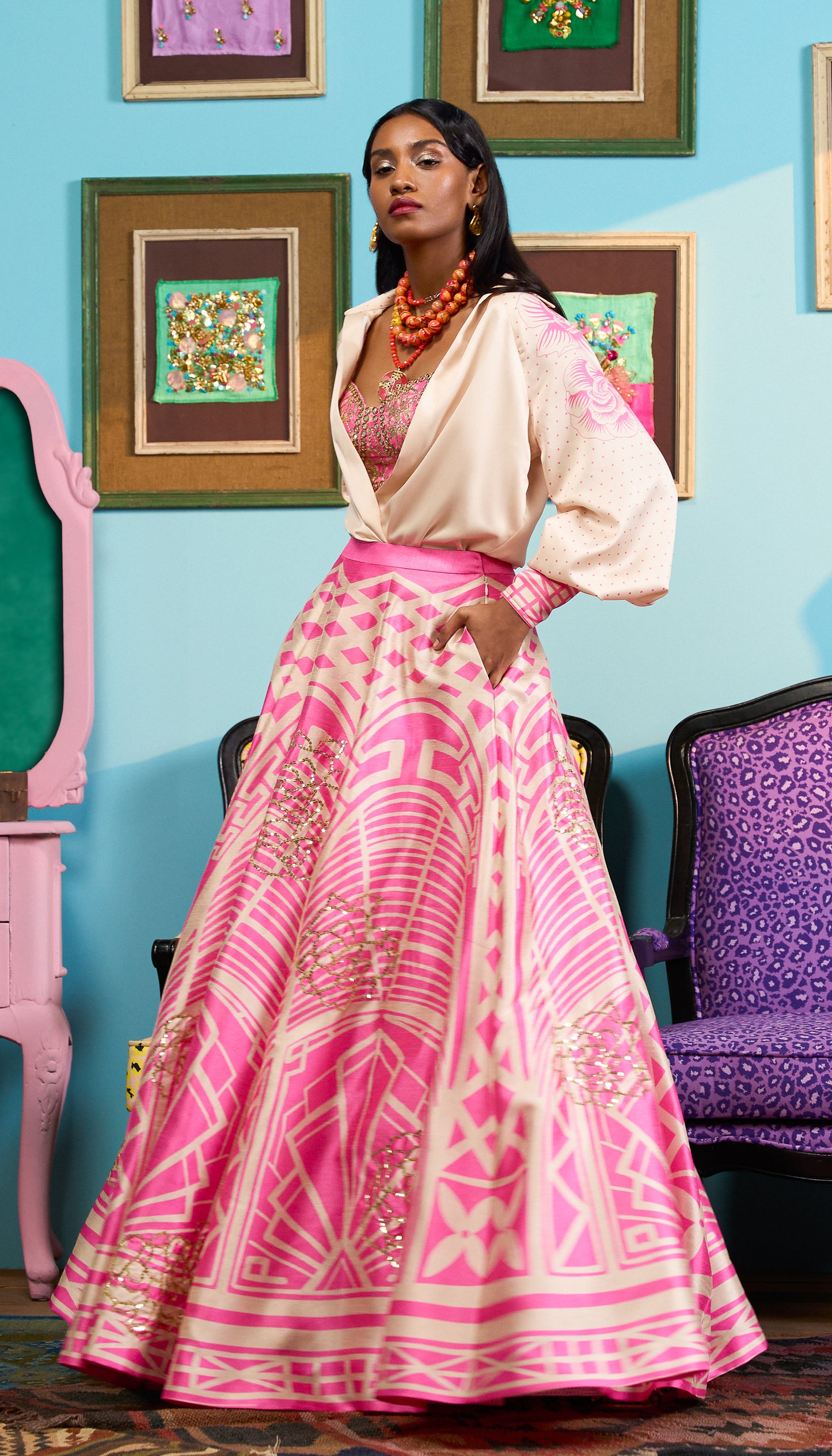 Fairy floss skirt, dupatta and blouse