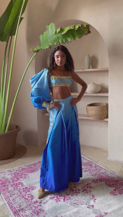 Wynter - Blue Ombre Pants with Bustier and Solo Sleeve