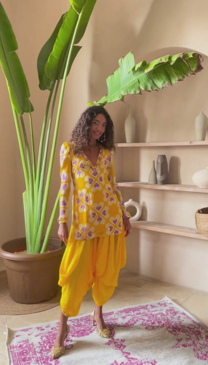Ambre - Yellow Tunic with Dhoti Pant Set