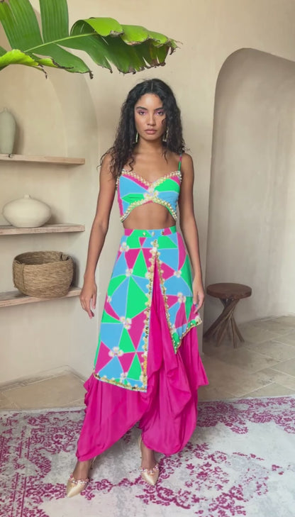 Phoebe Pink Dhoti Pants with Multi Colour Top