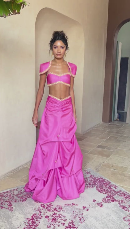 Angela - Pink Balloon Skirt with Pink Bustier and Shoulder Caps