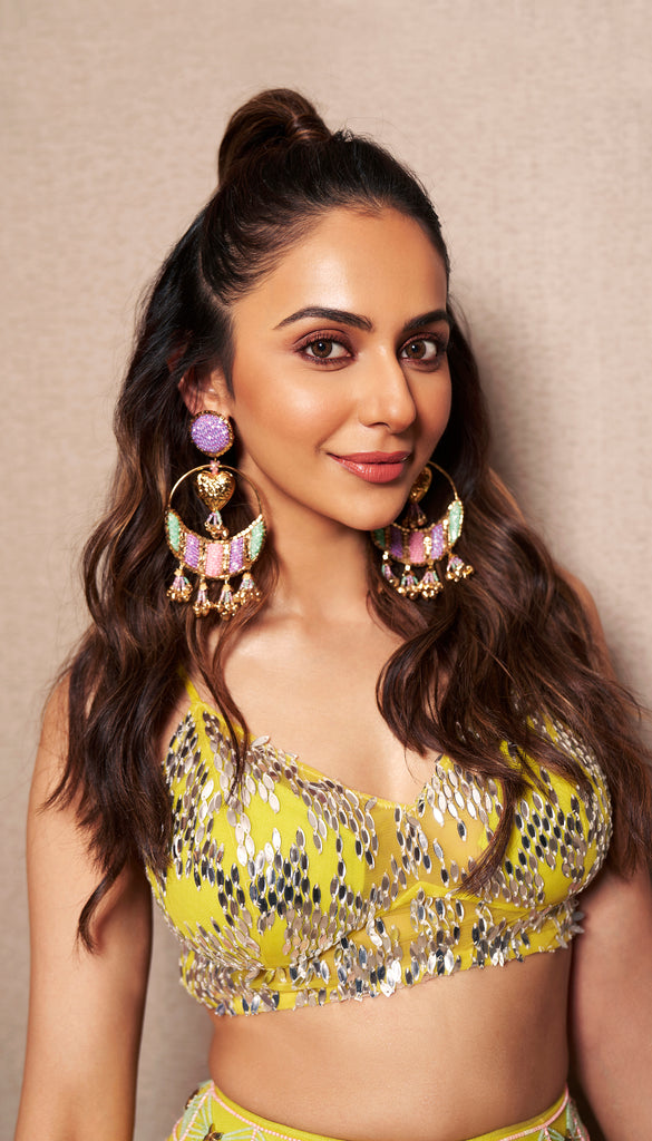 Rakul Preet in  LIME EMBELLISHED HALF LEHENGA SET