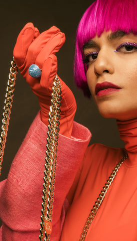 Red Chain-Link embellished Belt Bag