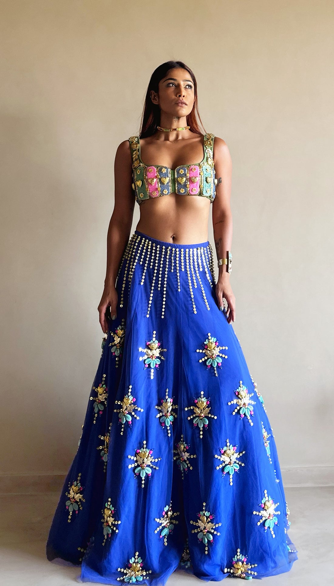 Leaf Cheenth Lehenga Set - Azure Blue main image 0
