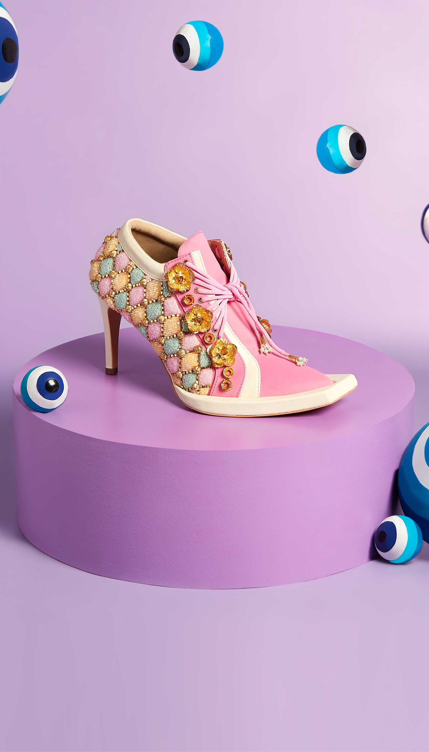 Sneak Toes- Pink Embroidered Sneaker Stilleto