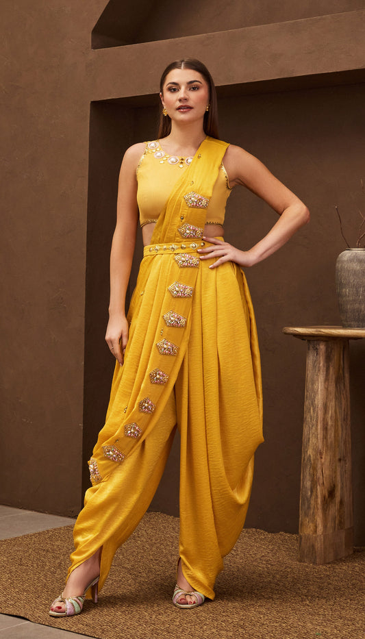 SUNFLOWER SANGRIA PRE-STITCHED SAREE