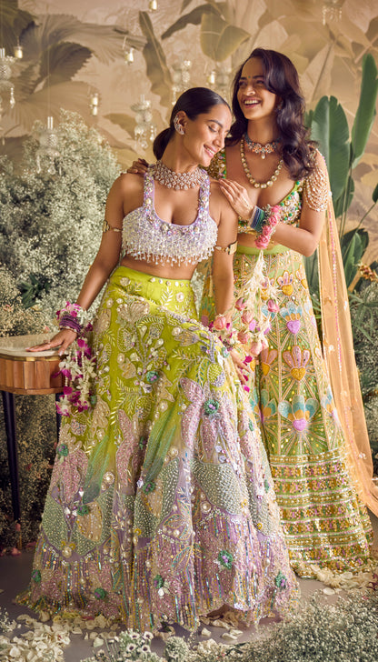 Sage - LIME TO LILAC OMBRE LEHENGA SET