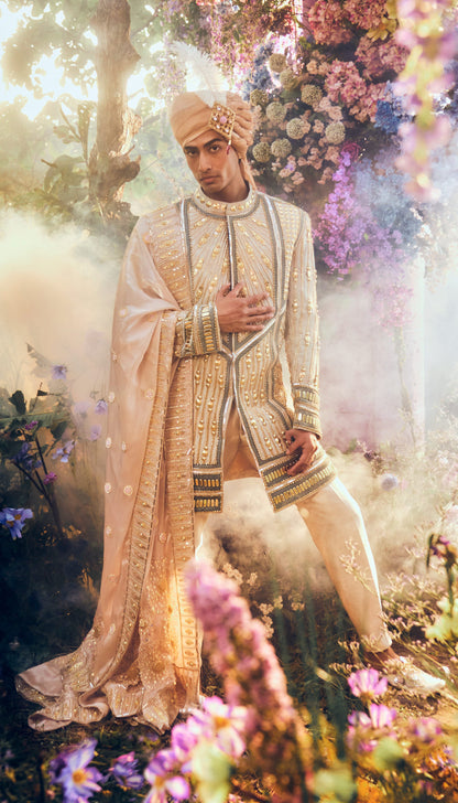 William - Ivory & Teal Sherwani