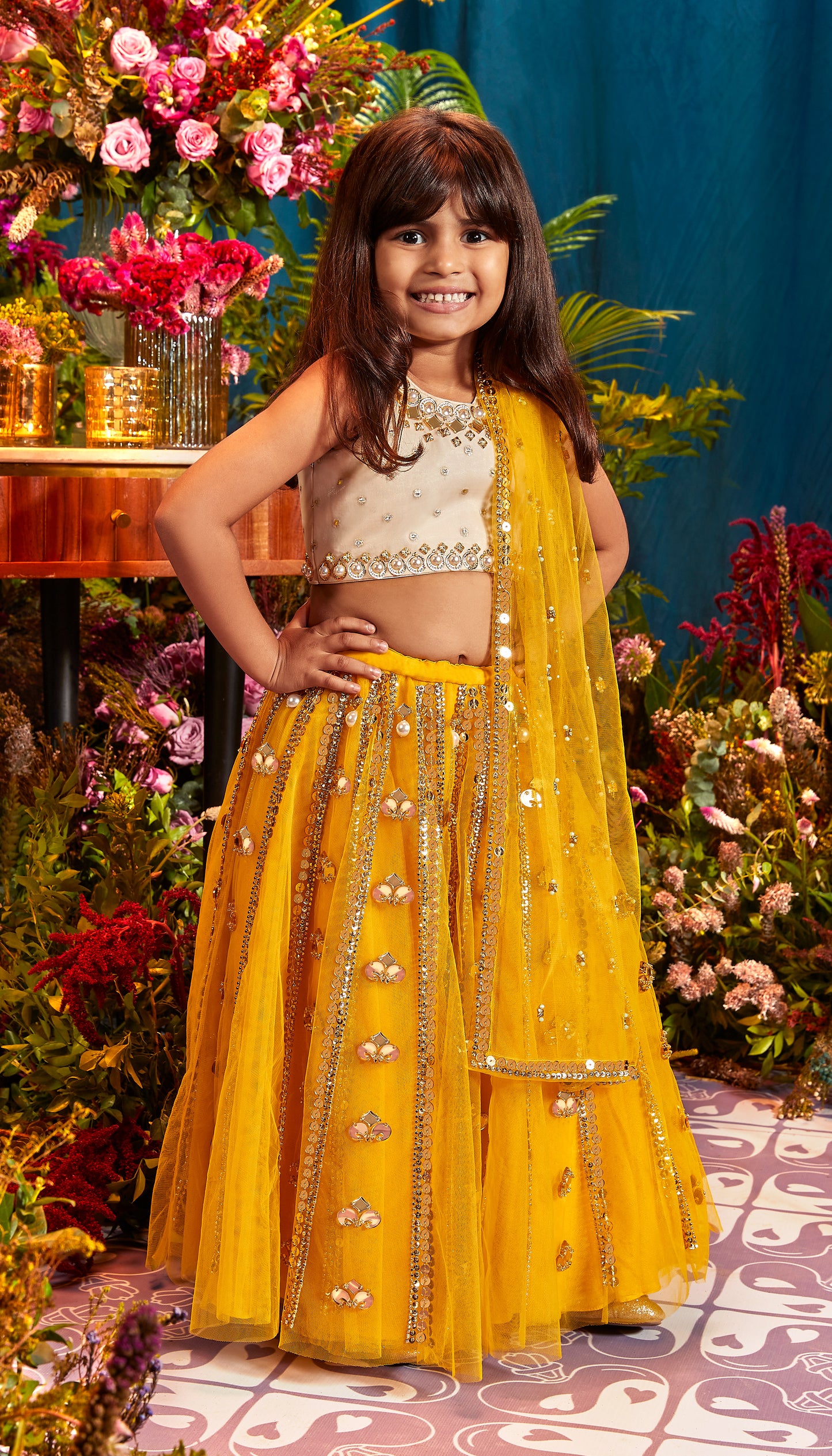 SOPHIA - IVORY AND MUSTARD BABY LEHENGA SET