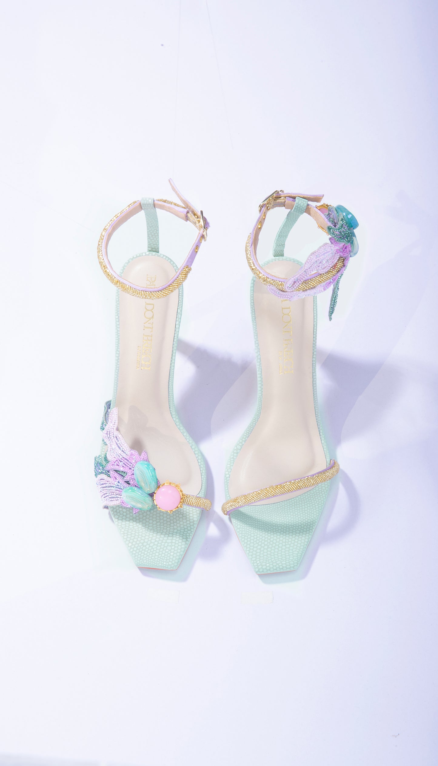 Zazu - Gold Embellished Open Toe Stilettos